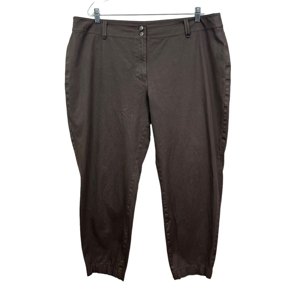 Eileen Fisher Womens Chino Pants Tapered Leg Stretch Zip Fly Khaki Olive Sz 20W*